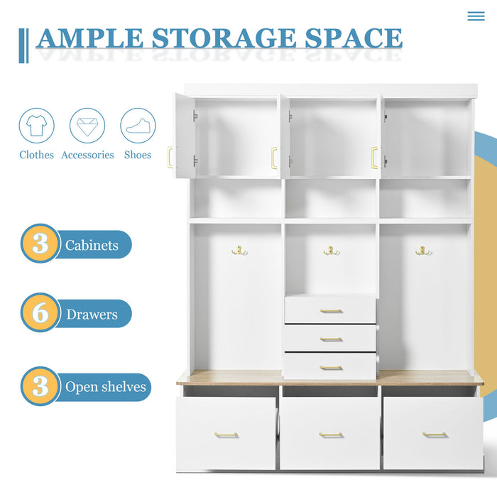 Entryway Hall Tree With Bench And Storage, 5 In 1 Coat Rack