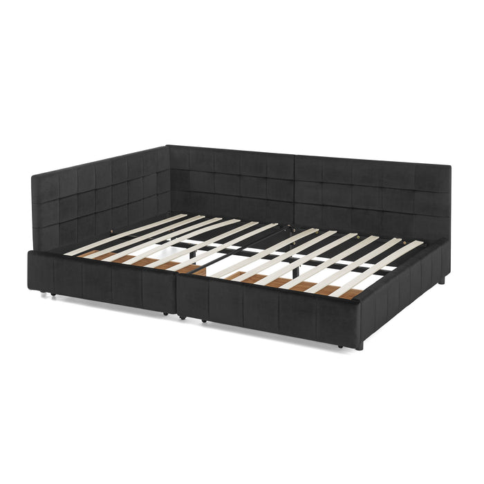 Storage Elegant Upholstered Tufted Bed Frame With Backrest And Armrests