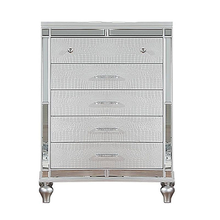 1 Piece Chest With 5 Drawers Snake Skin Bedroom Furniture - Silver