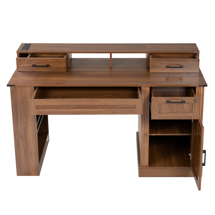 Office Desk With Storage Cabinet, Charging Station, Monitor Stand & Pegboard