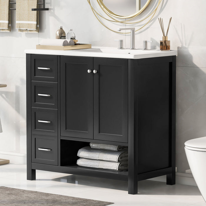 Bathroom Vanity With Sink Top, Bathroom Vanity Cabinet With 2 Doors And 2 Drawers, Open Shelf
