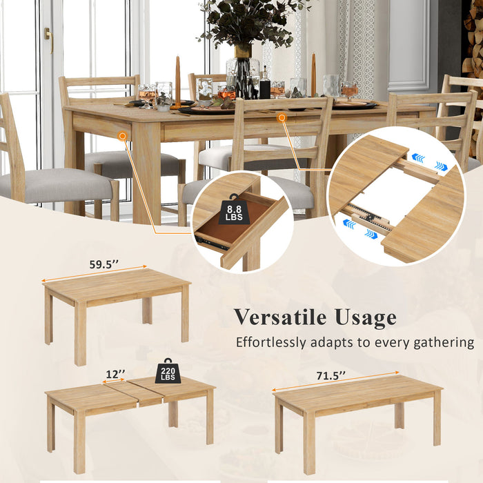 7 Piece Dining Set With Extendable Table, 2 Drawers & 6 Upholstered Chairs