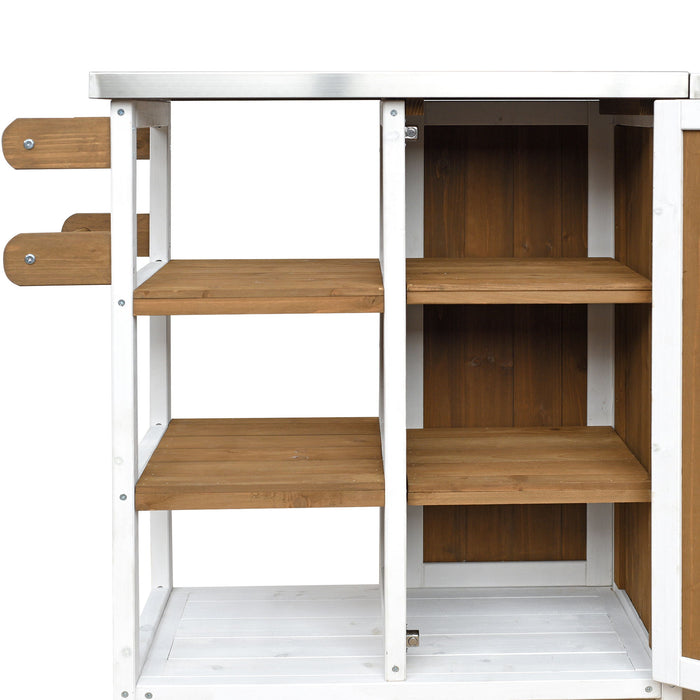 Foldable Outdoor Kitchen Island With Storage Cabinet