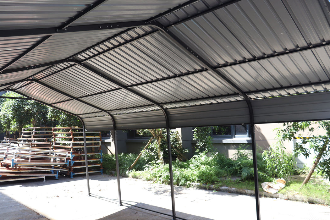 Metal Carport 12 X 20 Ft Heavy Duty With Galvanized Steel Roof Metal Garage Canopy With Galvanized Steel Roof & Frame Car Tent Outdoor Storage Shed For Car Boats And Truck - Alabaster / Dark Gray