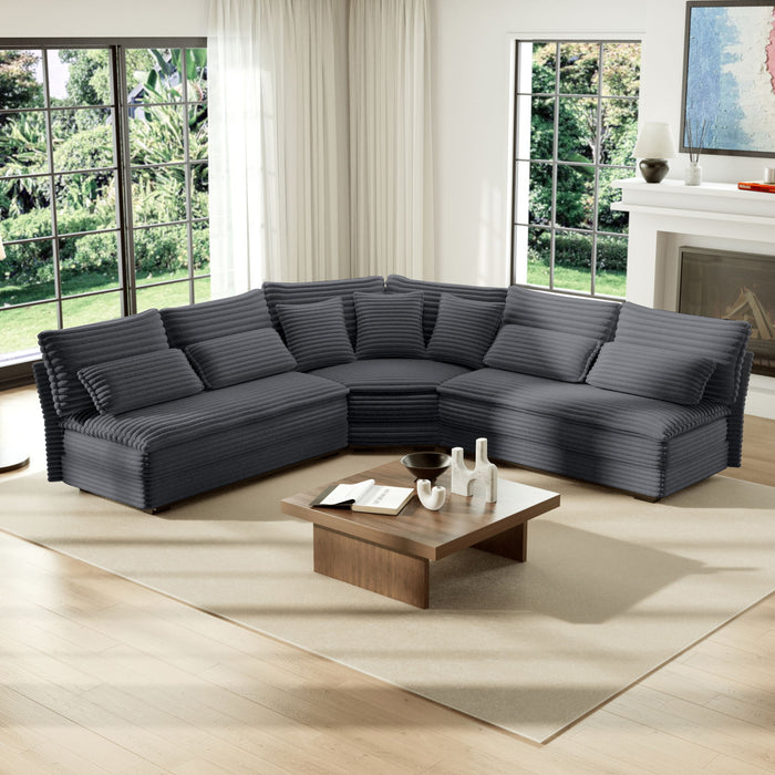 5 Seater L Shaped Sectional Sofa With Curved Corner, 7 Pillows