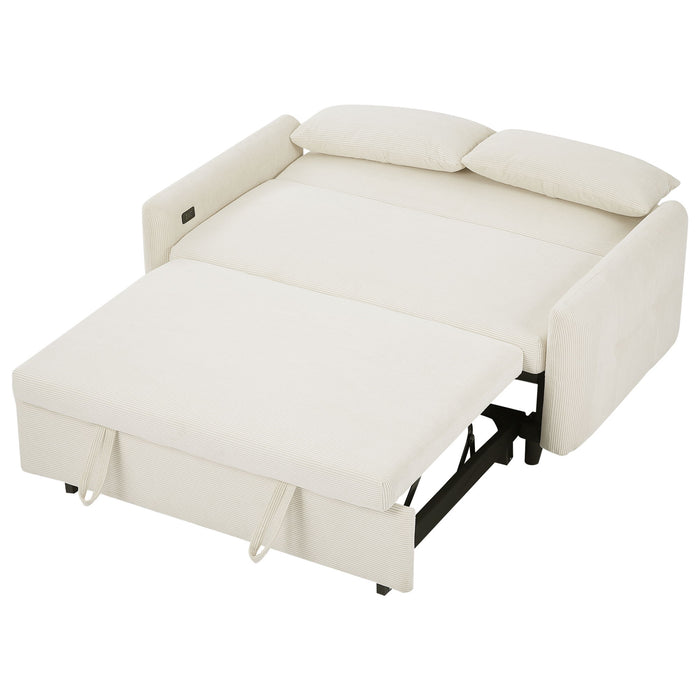 Pull-Out 2 Seat Modern Sleeper Sofa With 2 Throw Pillows And USB Ports