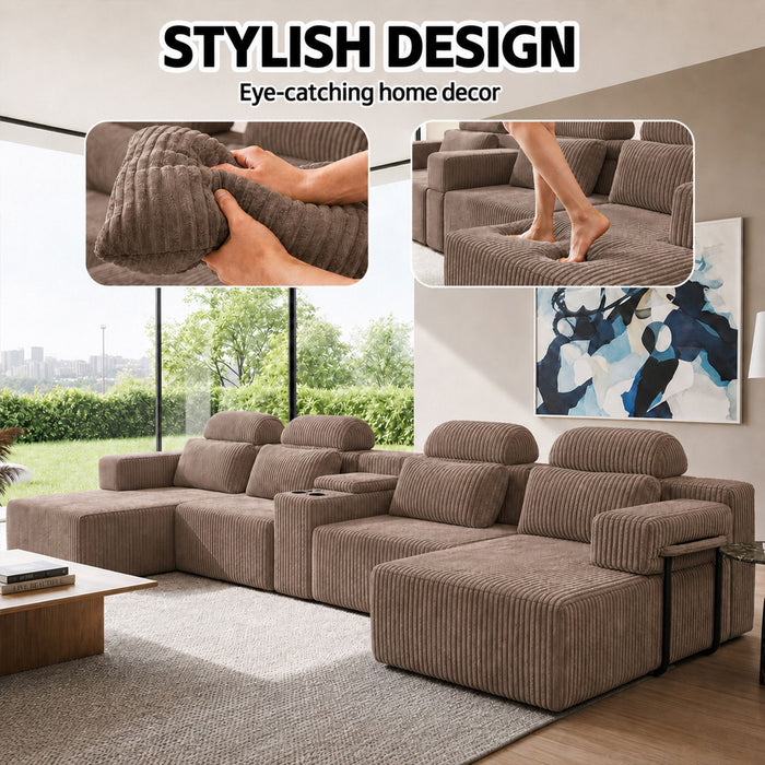 U-Shaped Sectional Sofa With Chaise Lounge And Cup Holders