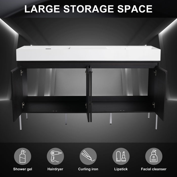 Freestanding Bathroom Vanity With Resin Sink And Storage Cabinet