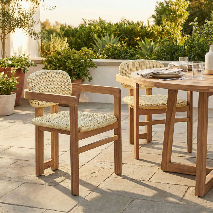 Outdoor Accent Armchairs For Patio (Set of 2) - Natural / Teak