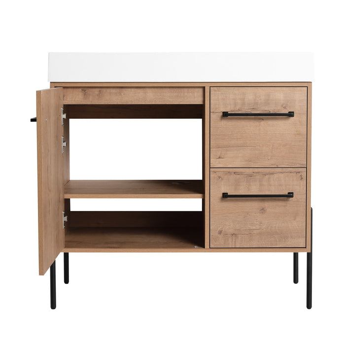 36" Freestanding Bathroom Vanity With Sink, Soft Close Doors & 2 Drawers - Imitative Oak