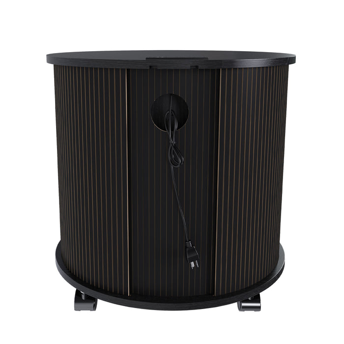 Cylinder Nightstand With Charging Station & Sliding Door