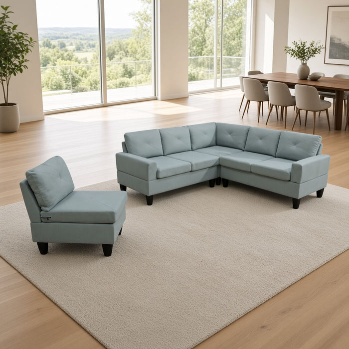 Modular L - Shaped Sectional Sofa 6 Seater 4 Piece, Couch With Chaise - Green