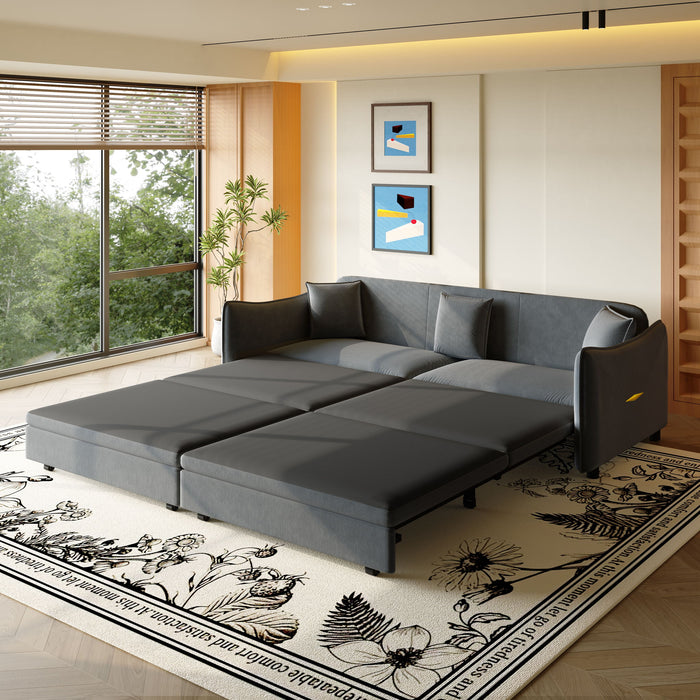 King Pull Out Sofa Bed, 3-In-1 Convertible Bed With 3 Pillows