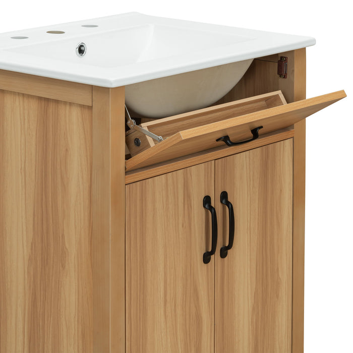 Bathroom Vanity With Flip Drawer, 2 Soft Close Doors, Adjustable Shelf And Ceramic Sink