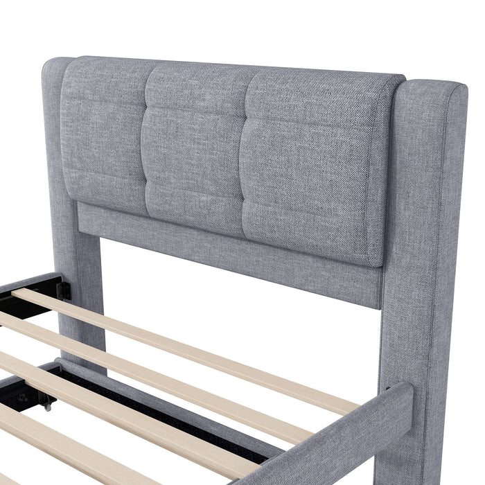 Upholstery Platform Bed With Trundle,Trundle Can Be Flat Or Erected