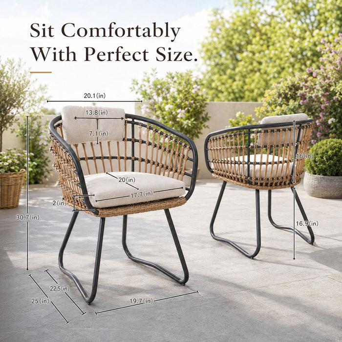 Patio All Weather Armchairs With Cushions (Set of 2) - Beige