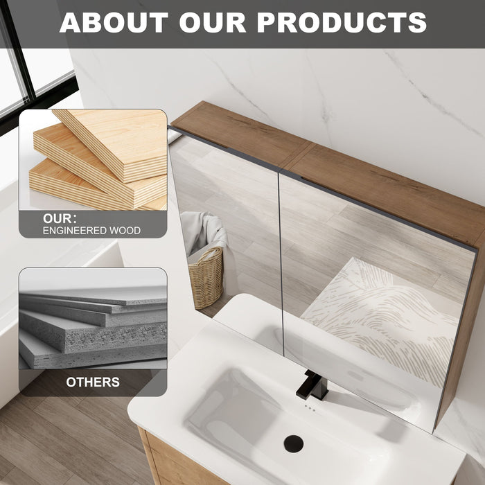 33.56" Wall Mounted Bathroom Cabinet With Adjustable Shelves - Imitative Oak
