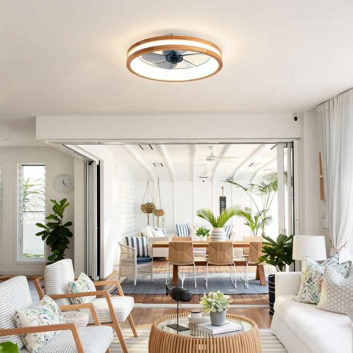 Ceiling Fans With LED Light Source And Remote Control, 3000 - 6500K Dimmable, 6 Speeds, Quiet DC Motor For Living Room - Natural Wood / White