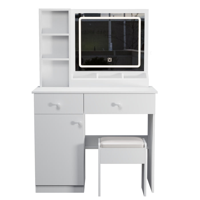 Fashion Vanity Desk With Mirror And Adjustable Lights, Makeup Table Set With 2 Drawers - White