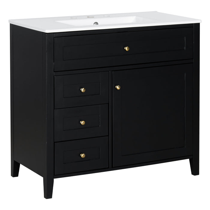 Bathroom Vanity With Sink, 3 Drawers & Cabinet With Adjustable Shelves
