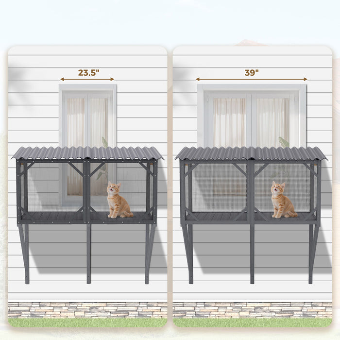Premium Cat Window Box With Bug Proof Net For Large Indoor Cats Spruce Wood & Polyester - Antique Gray