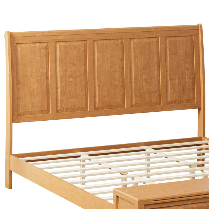 Sleigh Bed Frame With Tall Headboard And Storage Bench