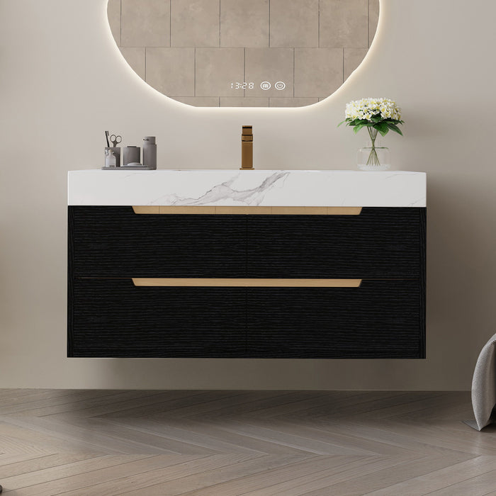 Bathroom Vanity With Undermount Sink, 4 Drawers Storage, Free Standing / Wall Mounted - Black / White