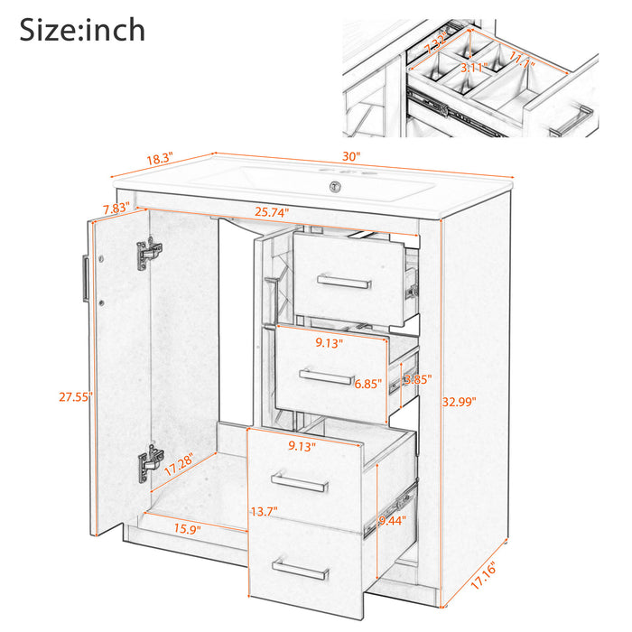 Bathroom Vanity With Sink, Storage Cabinet, Freestanding Set With 3 Drawers & Soft Closing Doors