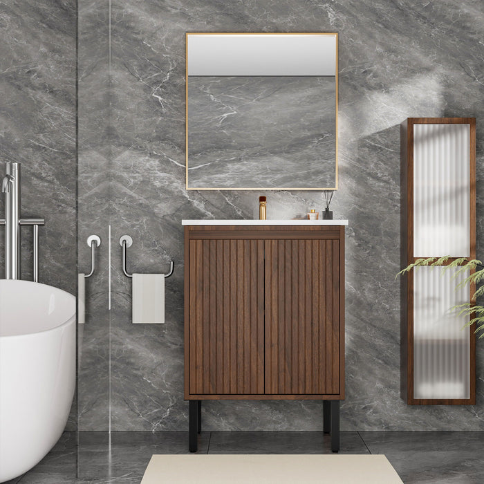 Bathroom Vanity With Ceramic Sink, Floor-Standing Design, Soft-Closing Drawers