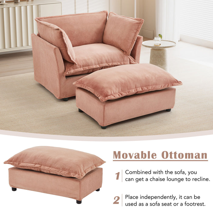 Modern Cozy Upholstered Armchair Sofa With Movable Ottoman