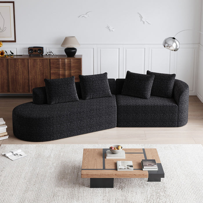 Upholstered Oversized Sectional Sofa, 4 Seater Extra Deep & Wide Seat Curved Cloud Couch With 4 Throw Pillows, Free Combination Living Room - Black