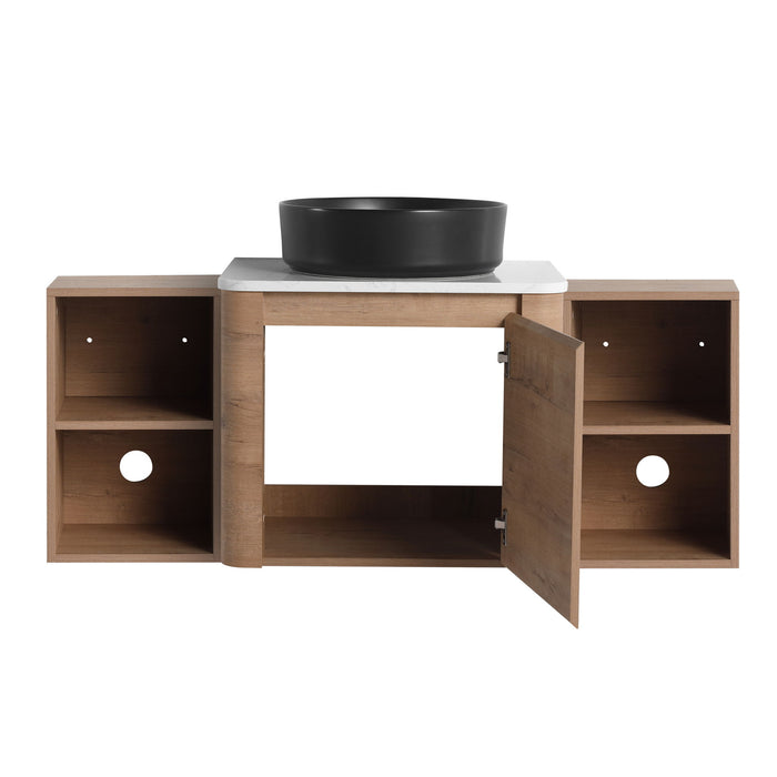 Wall Mounted Bathroom Vanity With Art Sink, 2 Storage Shelves, Soft Close Door