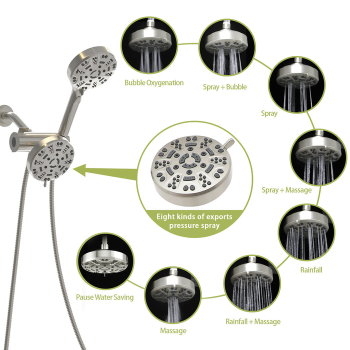 Multi Function Dual Shower Head 4.7" Rain Showerhead & 8 Function Hand Shower System - Brushed Nickel