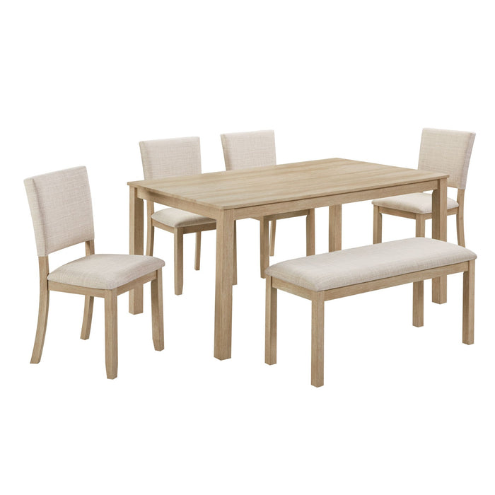 6 Piece Dining Table Set With Bench - Beige / Light Oak