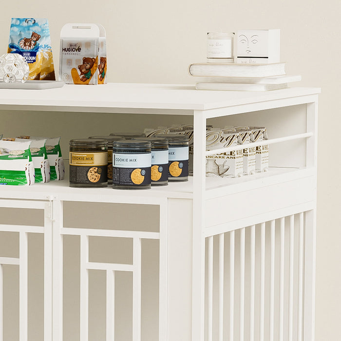 Wooden Dog Crate Furniture With Divider And Storage - White