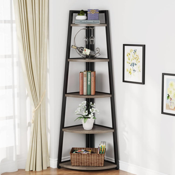 Tall 5 Tier Corner Bookshelf For Living Room