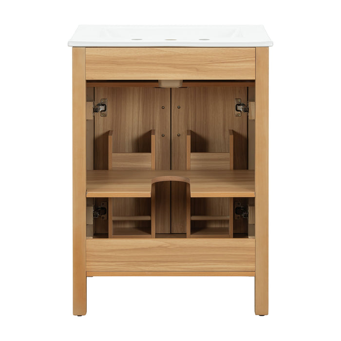 Bathroom Vanity With Flip Drawer, 2 Soft Close Doors, Adjustable Shelf And Ceramic Sink