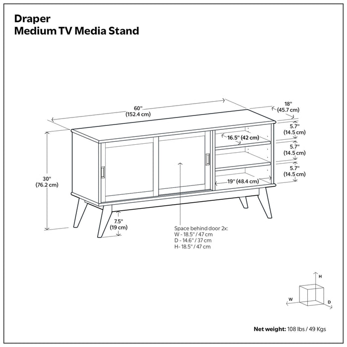 Draper - Handcrafted Mid Century Low TV Media Stand