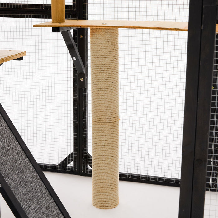 Outdoor Cat Enclosure With Sleeping Houses, Jumping Platforms, Scratching Post