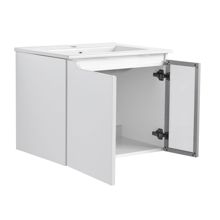 Wall Mounted Bathroom Vanity With Sink, 2 Soft Close Doors, Cabinet & Half Door