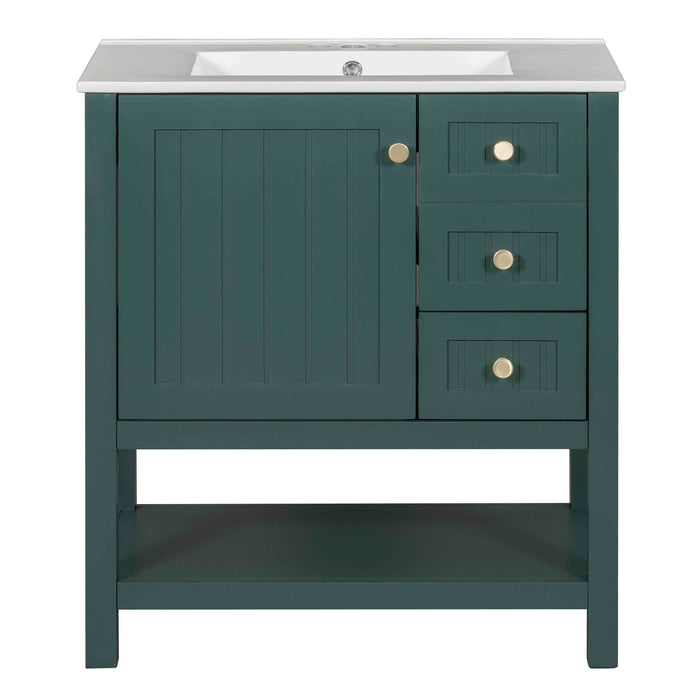 Transitional Style Bathroom Vanity Cabinet Combo With Ceramic Sink