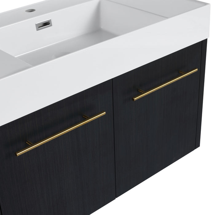 Modern Wall Mounted Bathroom Vanity With Thick Edge Resin Sink And Storage Rack