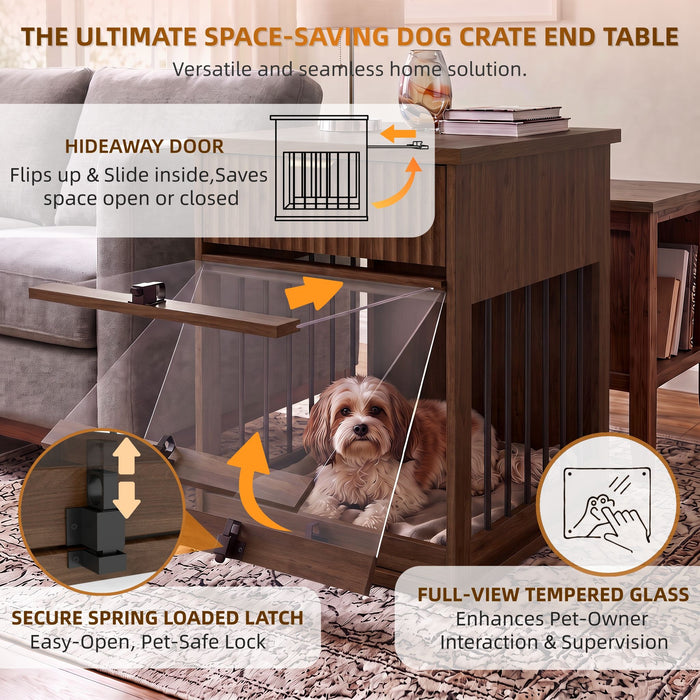 Dog Crate End Table With Charging Station - Antique Brown