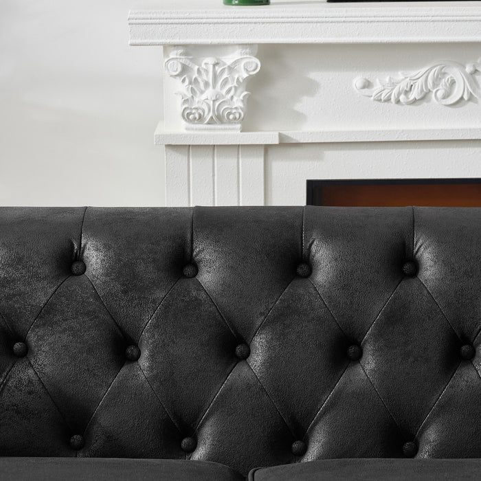 Chesterfield 3 And 3 Seater Sofa Set High Tech Fabric Roll Armrest Upholstered Couch