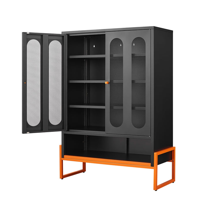 Modern Metal Shoe Cabinet With DoublebSided Mesh Doors And Adjustable Partitions