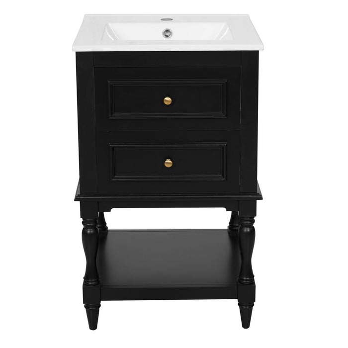 Retro Design Bathroom Vanity With Sink, 2 Drawer Storage Cabinet