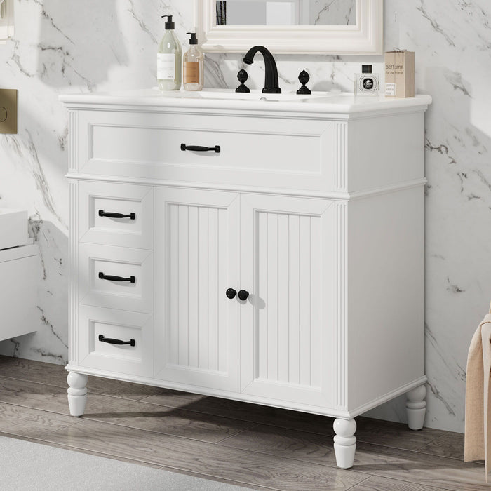 Bathroom Vanity With Sink, 2 Doors 2 Drawers, Freestanding Design