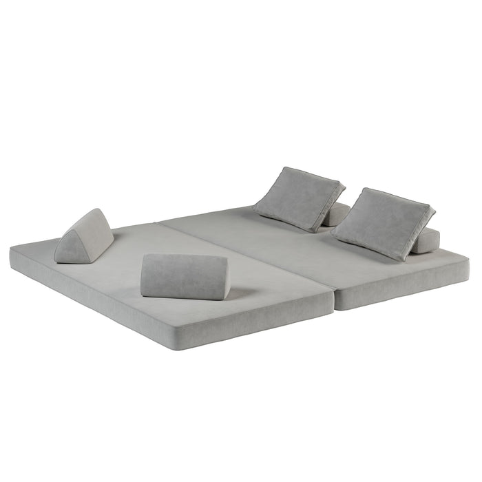 Multifunctional Convertible Sofa Bed With 2 Tumbler Backrests And 2 Pillows, Deep Seat Couch