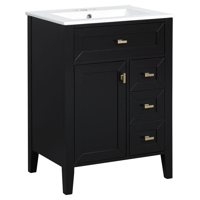 Bathroom Vanity With Sink, 3 Drawers & Cabinet With 2 Tier Door Storage Rack, Soft Close Doors & Drawers