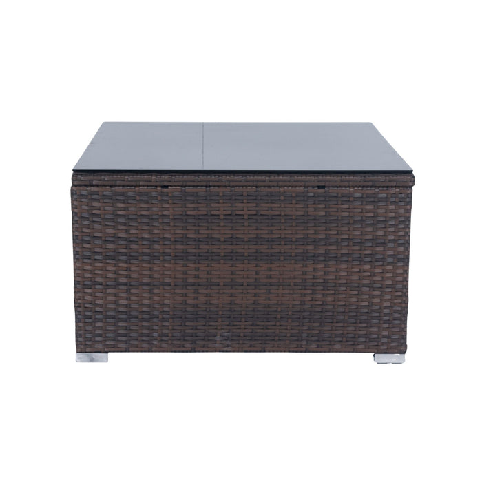 11 Piece Patio Wicker Conversation Set, 10 Seater Patio Sectional Set With 3 Storage Box Under Seat - Brown / White